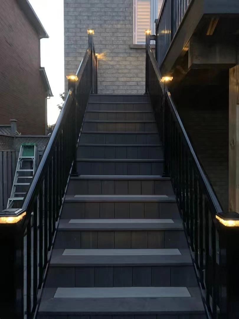 Deck stairs with built-in lighting